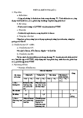 Giáo án Hóa học 8 - Tiết 46 Kiểm tra (Đề 1)